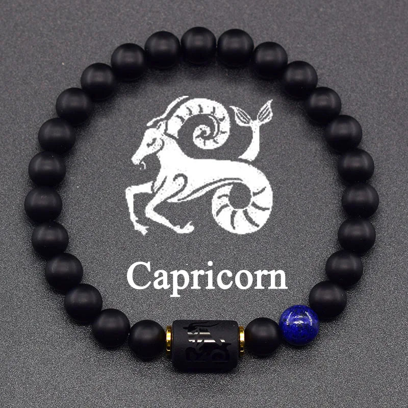 12 Zodiac Constellation Signs Bracelets en véritable pierre de l'œil du Tigre - Variante