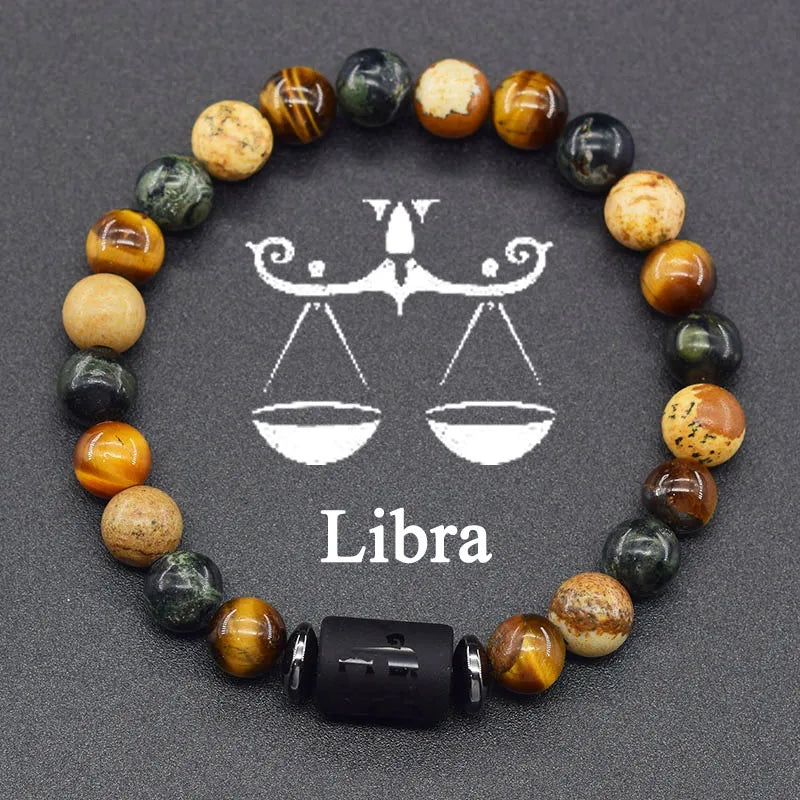 12 Zodiac Constellation Signs Bracelets en véritable pierre de l'œil du Tigre - Variante