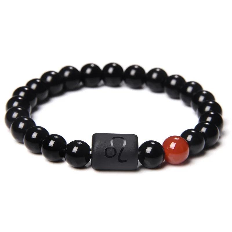 Bracelet en Pierre d’Onyx Noir Naturel - 12 Constellations et Signes du Zodiaque - Variante