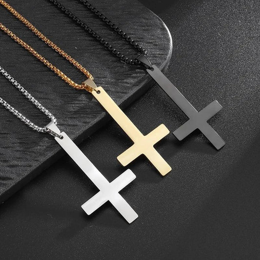 Collier Croix Inversée - Pendentif en Acier Inoxydable pour Pouvoir Spirituel et Mystique