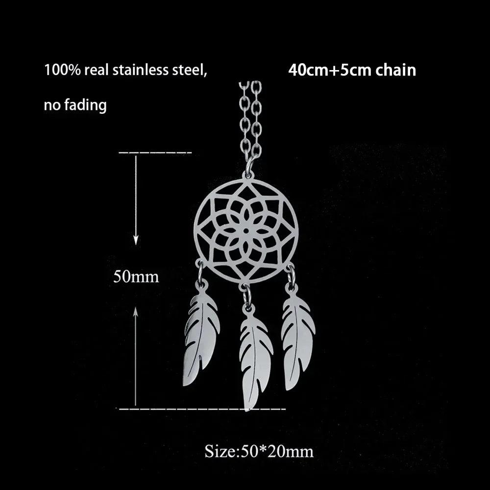 Collier Attrape-Rêves Ethnique Bohème - Plumes et Mandala Indien en Acier Inoxydable