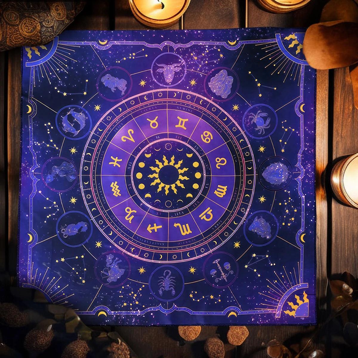 Nappe Oracle pour Cartes de Tarot - 12 Constellations et Symboles Mystiques