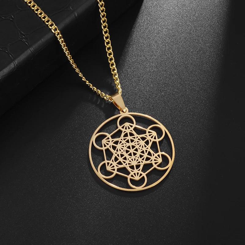 Collier Fleur de Vie et Chakra - Pendentif Spirituel en Acier Inoxydable et Géométrie Sacrée