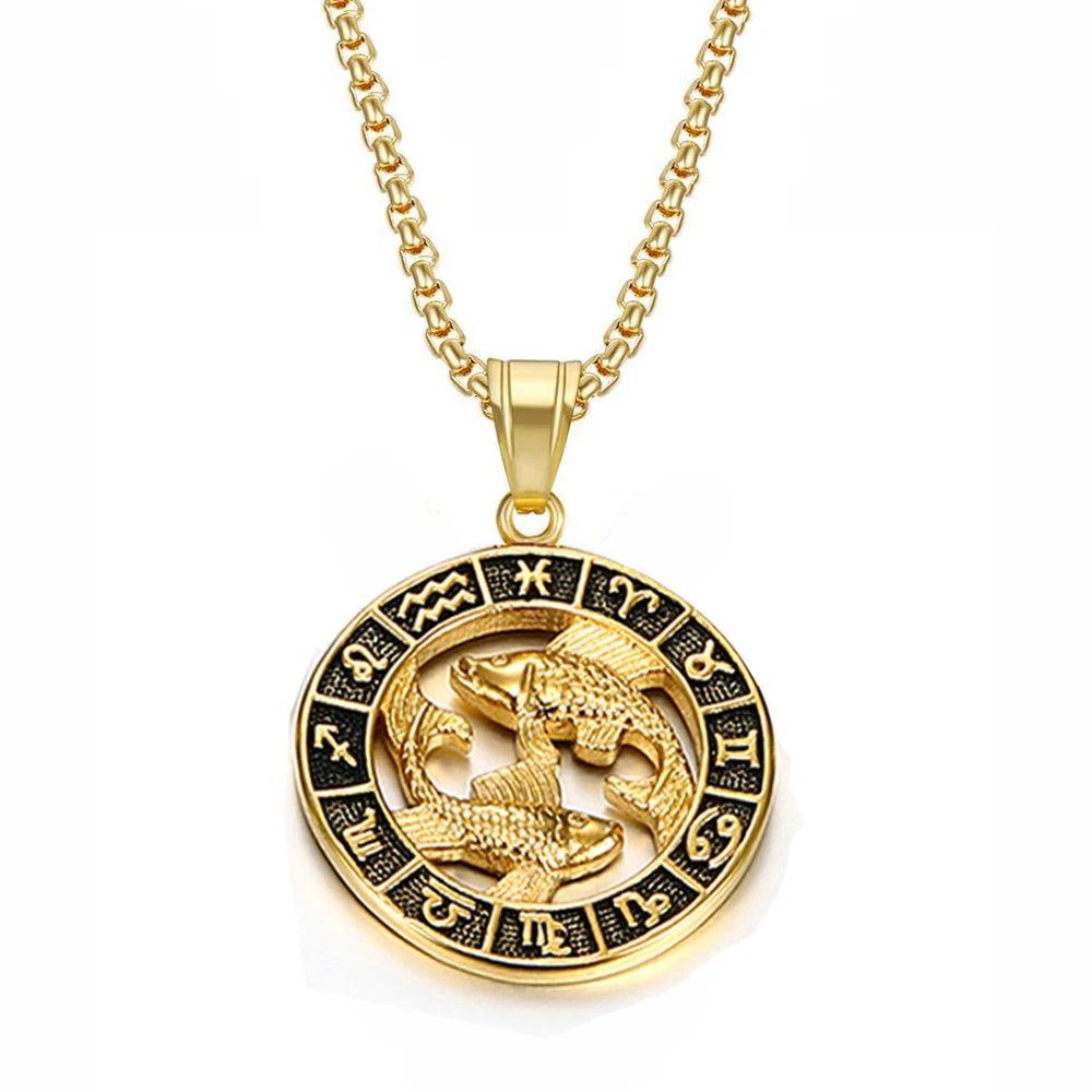 Collier Pendentif Zodiaque - Lion, Scorpion et 12 Constellations en Acier Inoxydable