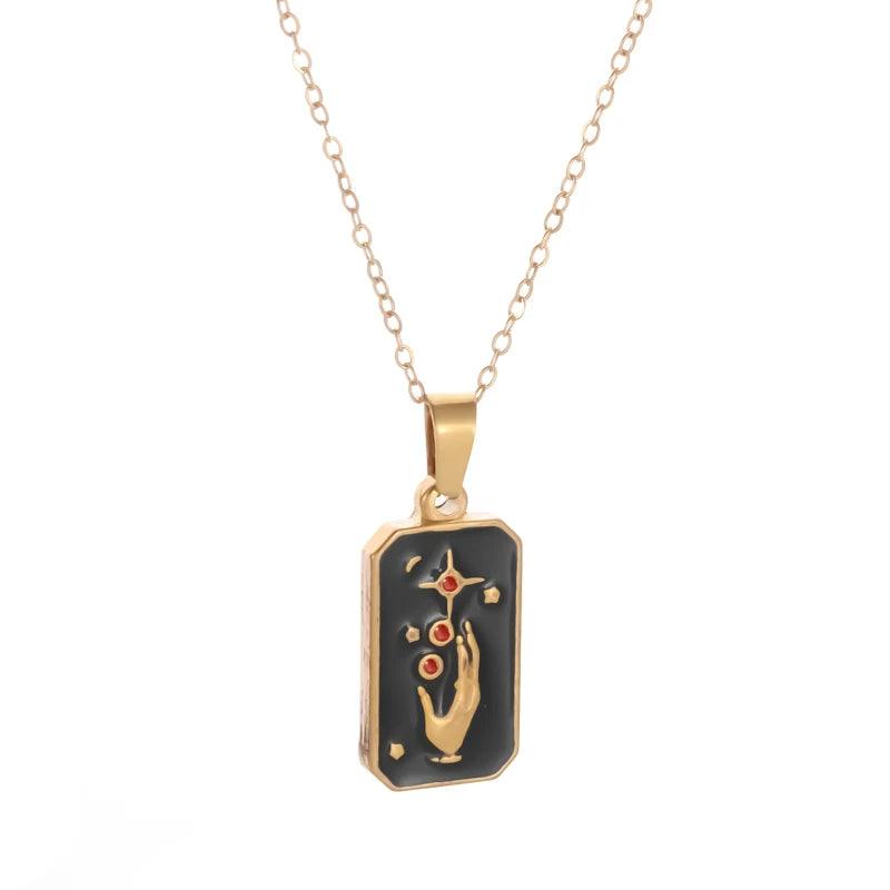 Collier Carte de Tarot en Acier Inoxydable - Pendentif Étoile et Soleil pour Femme