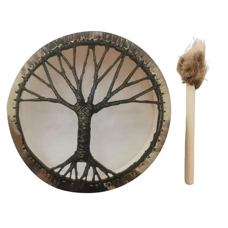 Tambour Chamanique Circulaire avec Motif Ours - Instrument Spirituel avec Baguette