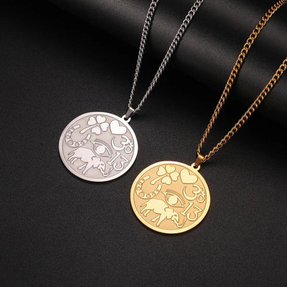 Collier Médaille Bonne Chance - Symbole Ésotérique et Protecteur en Acier Inoxydable