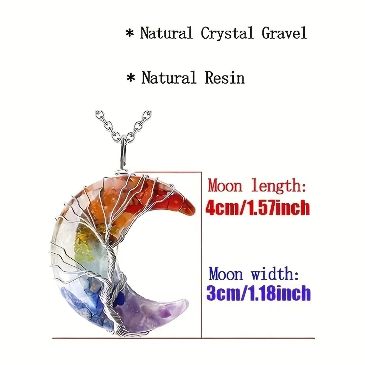 Collier de Guérison 7 Chakras - Pendentif Croissant de Lune avec Pierre Naturelle et Arbre de Vie