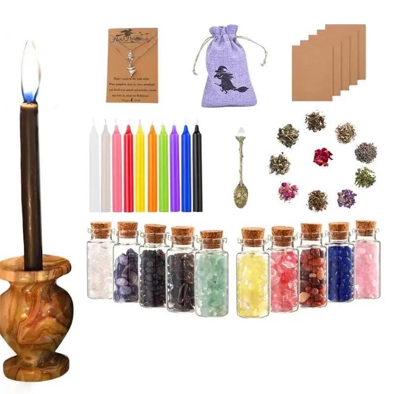 Kit d’Outils de Sorcellerie - Fleurs Séchées et Bougies pour Rituels et Magie - Variante