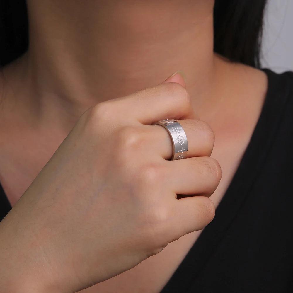 Bague Dawapara en Acier Inoxydable avec Symboles des Religions du Monde