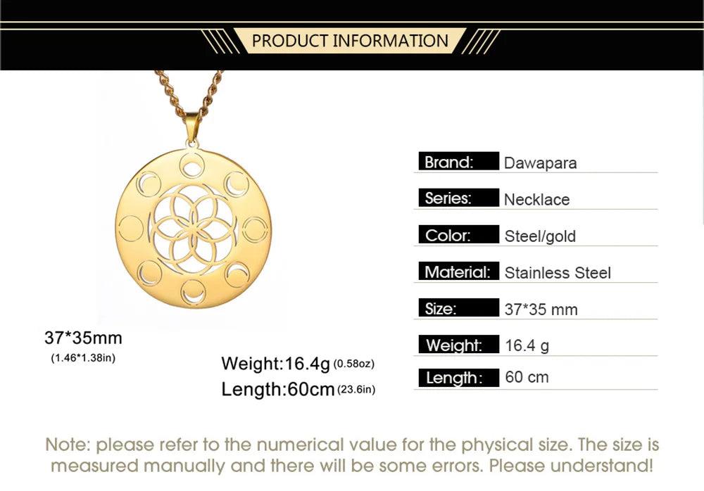 Collier Phase de Lune - Pendentif Géométrie Sacrée et Amulette Wiccan en Acier Inoxydable