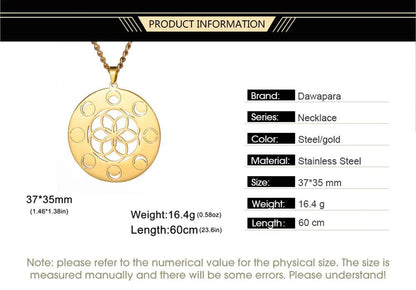 Collier Phase de Lune - Pendentif Géométrie Sacrée et Amulette Wiccan en Acier Inoxydable