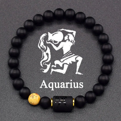 12 Zodiac Constellation Signs Bracelets en véritable pierre de l'œil du Tigre - Variante