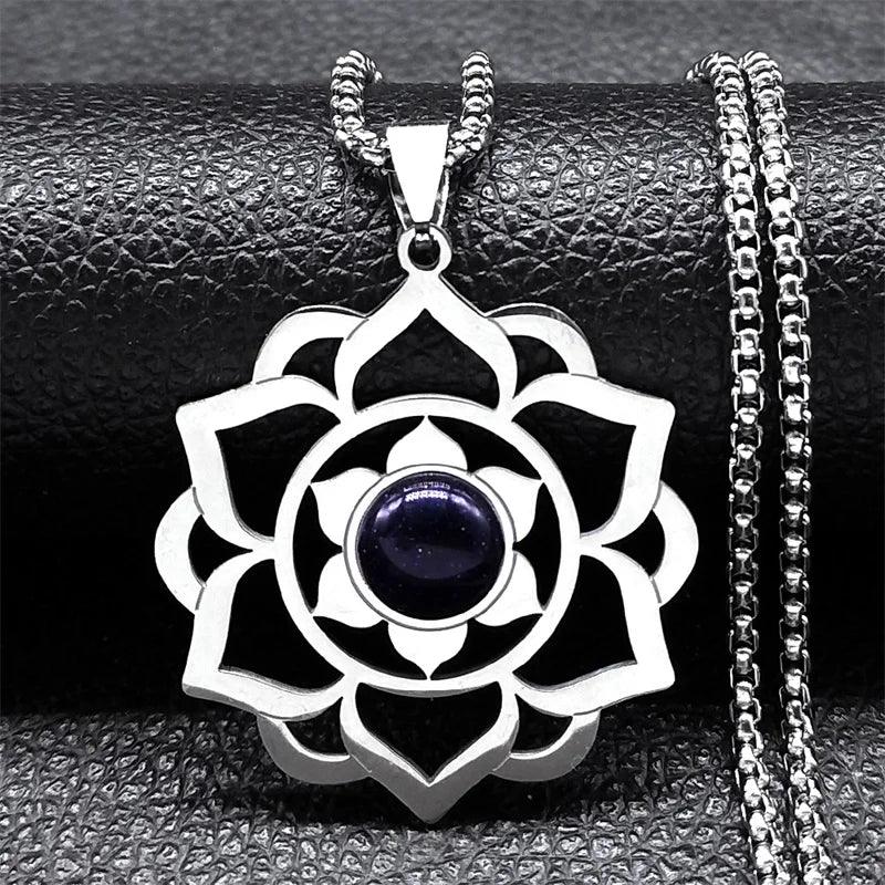 Collier de Yoga Reiki Chakra - Amulette Spirituelle Fleur de Vie en Acier Inoxydable