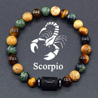 12 Zodiac Constellation Signs Bracelets en véritable pierre de l'œil du Tigre - Variante