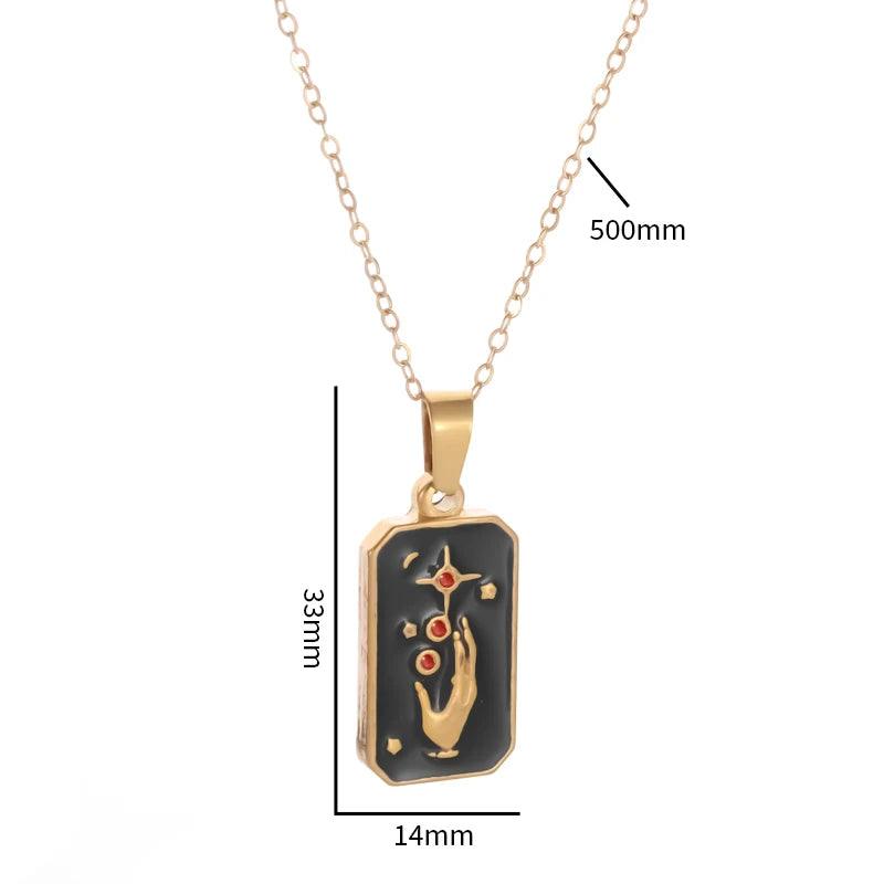 Collier Carte de Tarot en Acier Inoxydable - Pendentif Étoile et Soleil pour Femme