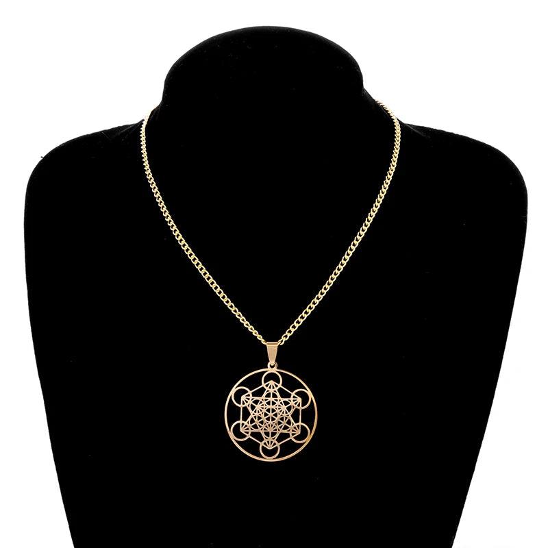 Collier Fleur de Vie et Chakra - Pendentif Spirituel en Acier Inoxydable et Géométrie Sacrée