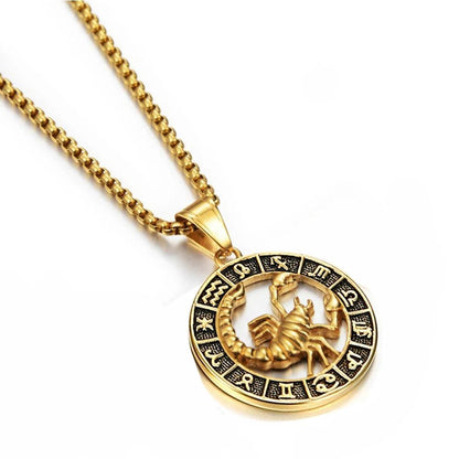 Collier Pendentif Zodiaque - Lion, Scorpion et 12 Constellations en Acier Inoxydable - Variante