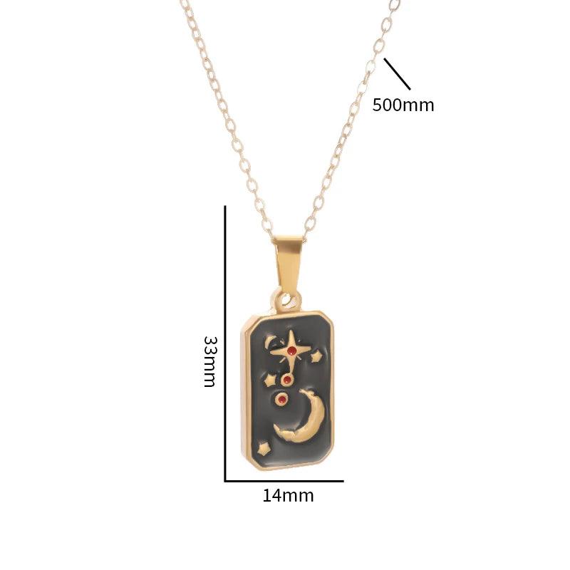 Collier Carte de Tarot en Acier Inoxydable - Pendentif Étoile et Soleil pour Femme