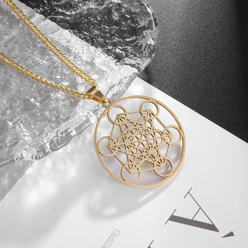 Collier Fleur de Vie et Chakra - Pendentif Spirituel en Acier Inoxydable et Géométrie Sacrée