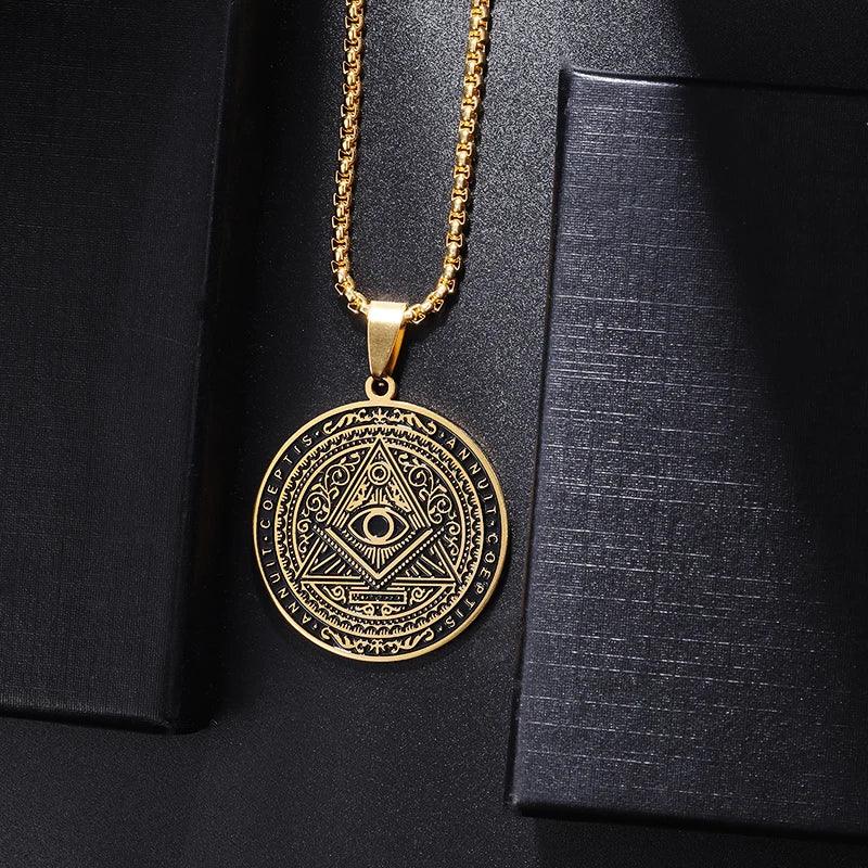 Pendentif en Acier Inoxydable pour Homme - Collier Médaille Amulette Maçonnique - Variante