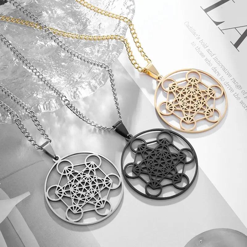 Collier Fleur de Vie et Chakra - Pendentif Spirituel en Acier Inoxydable et Géométrie Sacrée