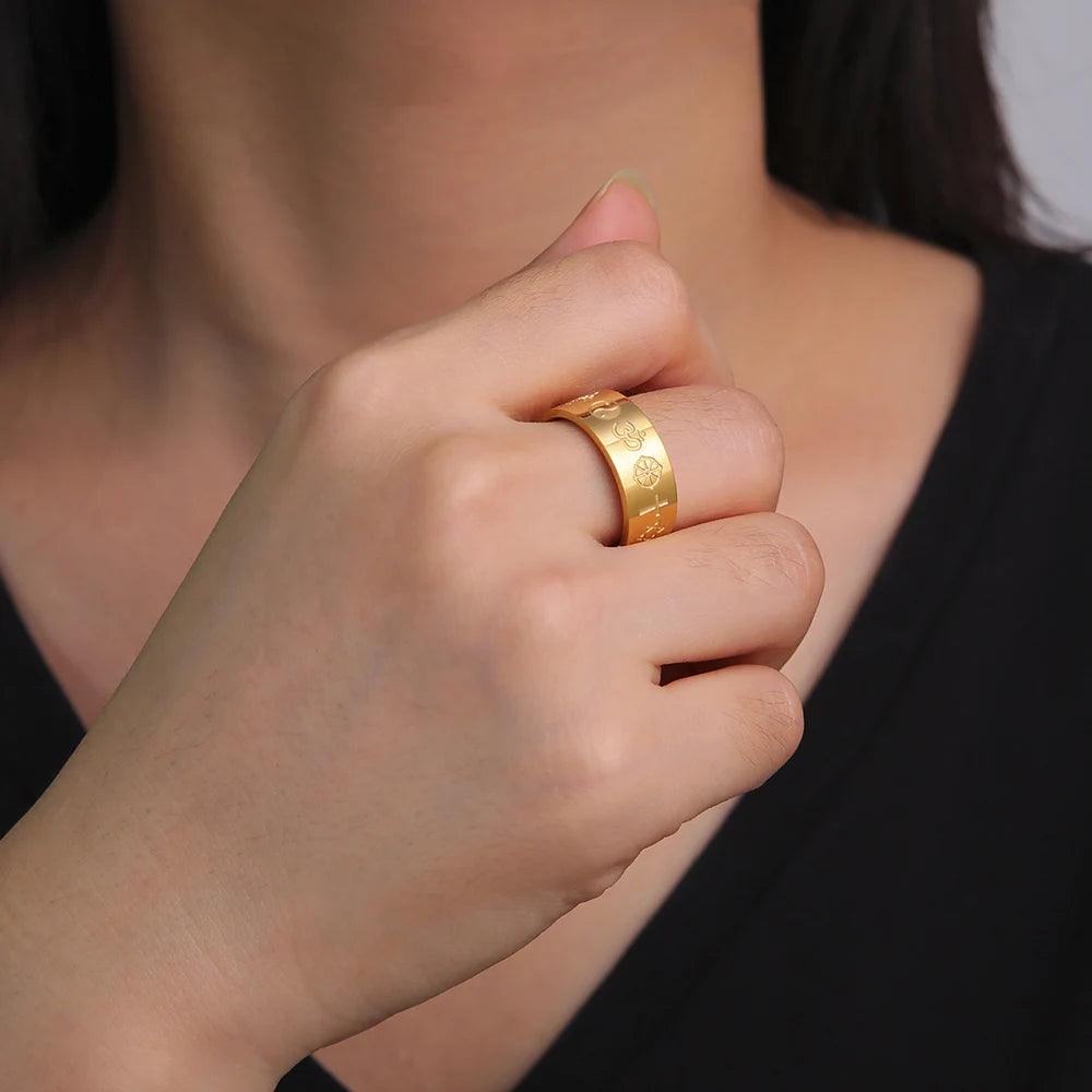 Bague Dawapara en Acier Inoxydable avec Symboles des Religions du Monde