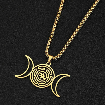 Collier Gothique Hécate - Bijou Ésotérique en Acier Inoxydable avec Symbole de la Triple Lune - Variante