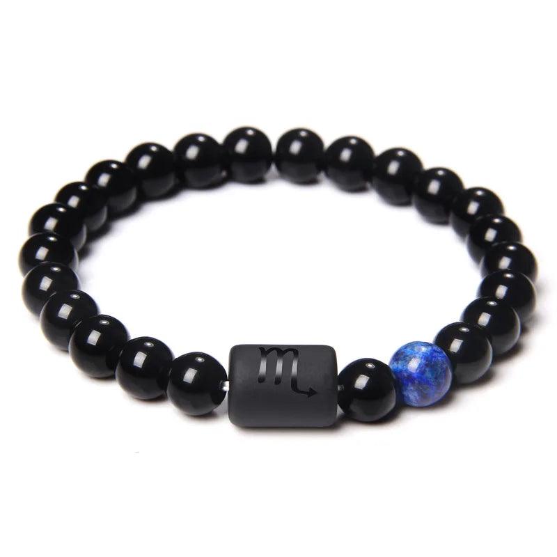 Bracelet en Pierre d’Onyx Noir Naturel - 12 Constellations et Signes du Zodiaque - Variante