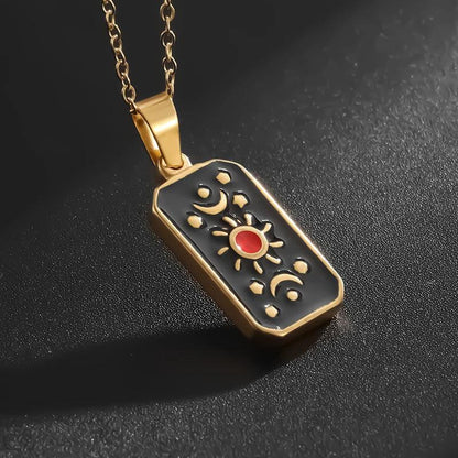 Collier Carte de Tarot en Acier Inoxydable - Pendentif Étoile et Soleil pour Femme