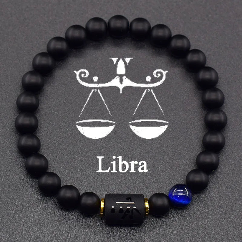 12 Zodiac Constellation Signs Bracelets en véritable pierre de l'œil du Tigre - Variante