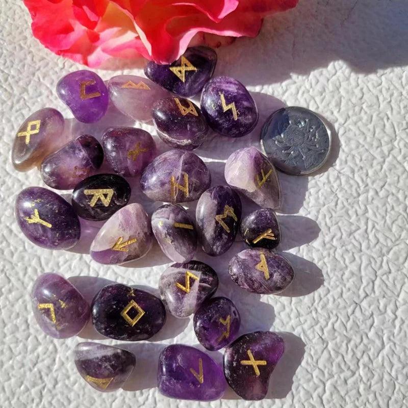 Ensemble de 25 Runes Naturelles en Agate Rose - Énergie Mystique et Divination