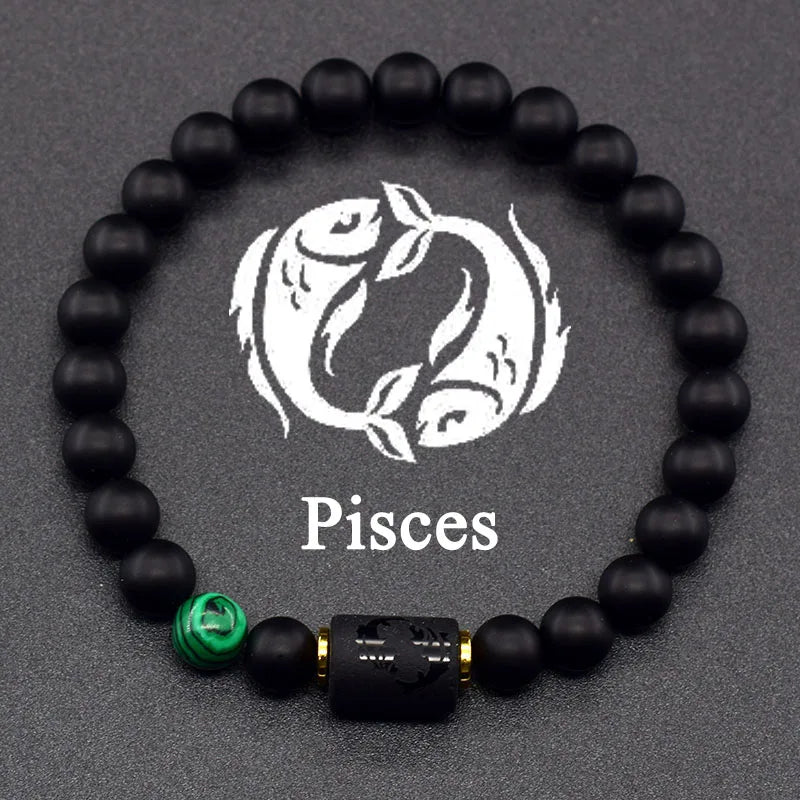 12 Zodiac Constellation Signs Bracelets en véritable pierre de l'œil du Tigre - Variante