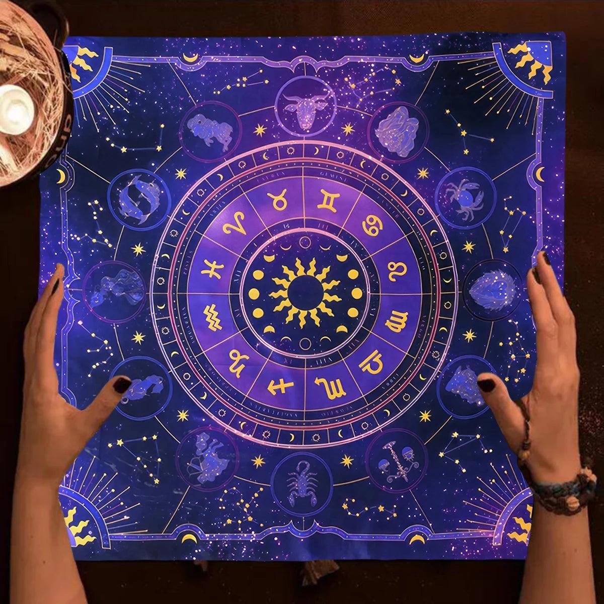 Nappe Oracle pour Cartes de Tarot - 12 Constellations et Symboles Mystiques