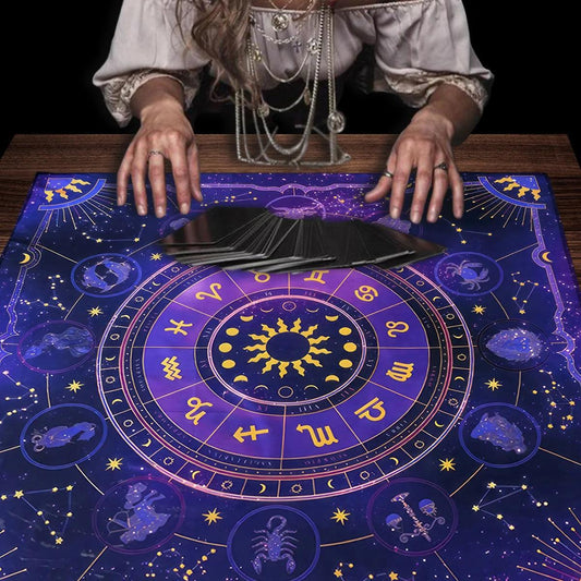 Nappe Oracle pour Cartes de Tarot - 12 Constellations et Symboles Mystiques