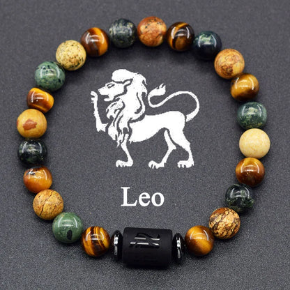 12 Zodiac Constellation Signs Bracelets en véritable pierre de l'œil du Tigre - Variante